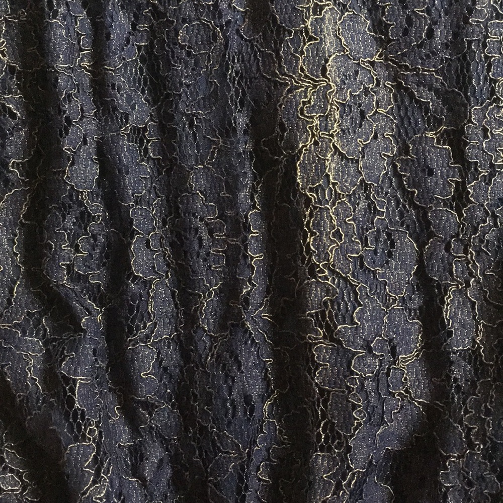 Francesca’s off the shoulder navy&gold lace dress - Picture 3 of 5